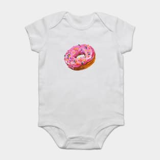 Watercolor of a pink glazed donut Baby Bodysuit